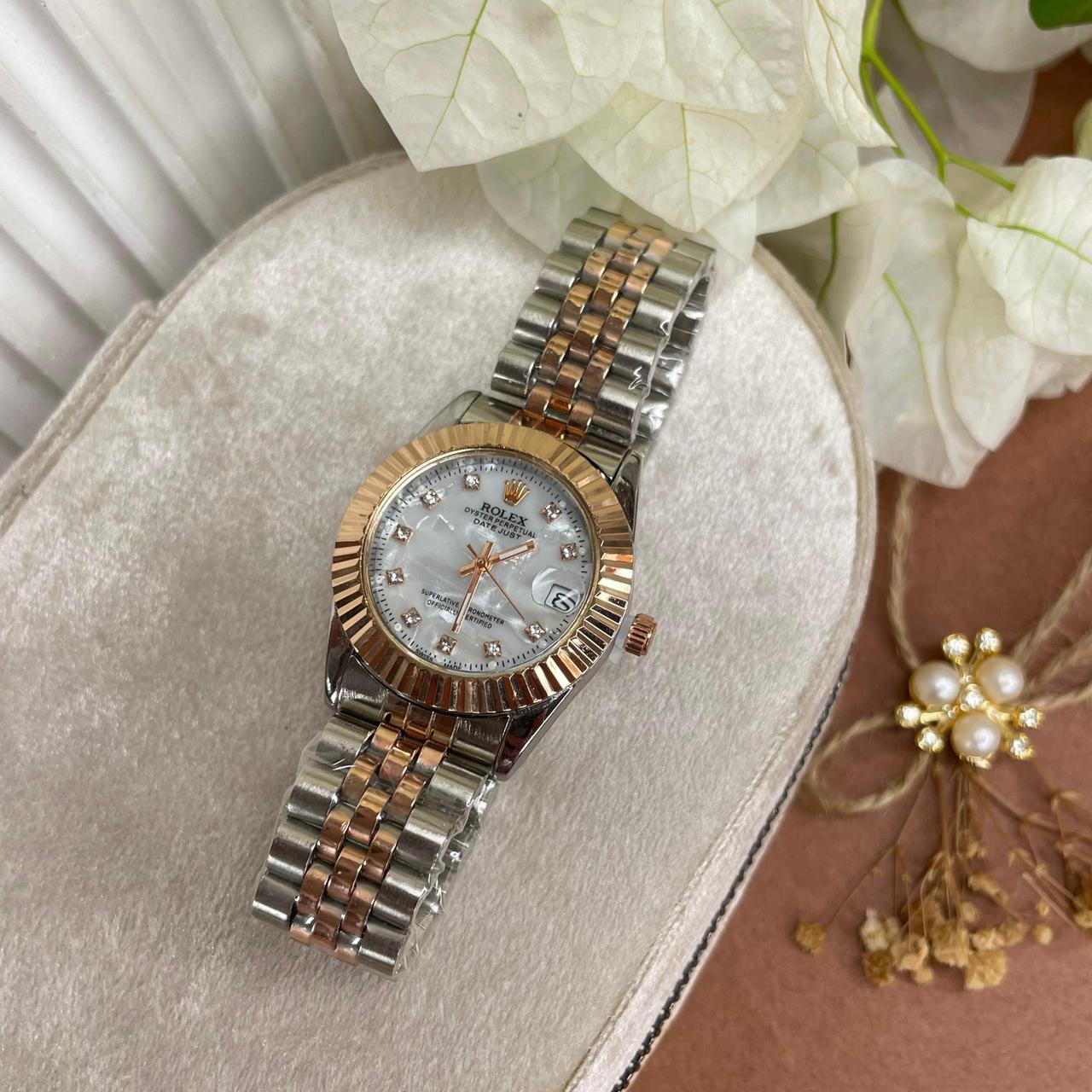 Montre de luxe bicolore – Nacrée & Or rose