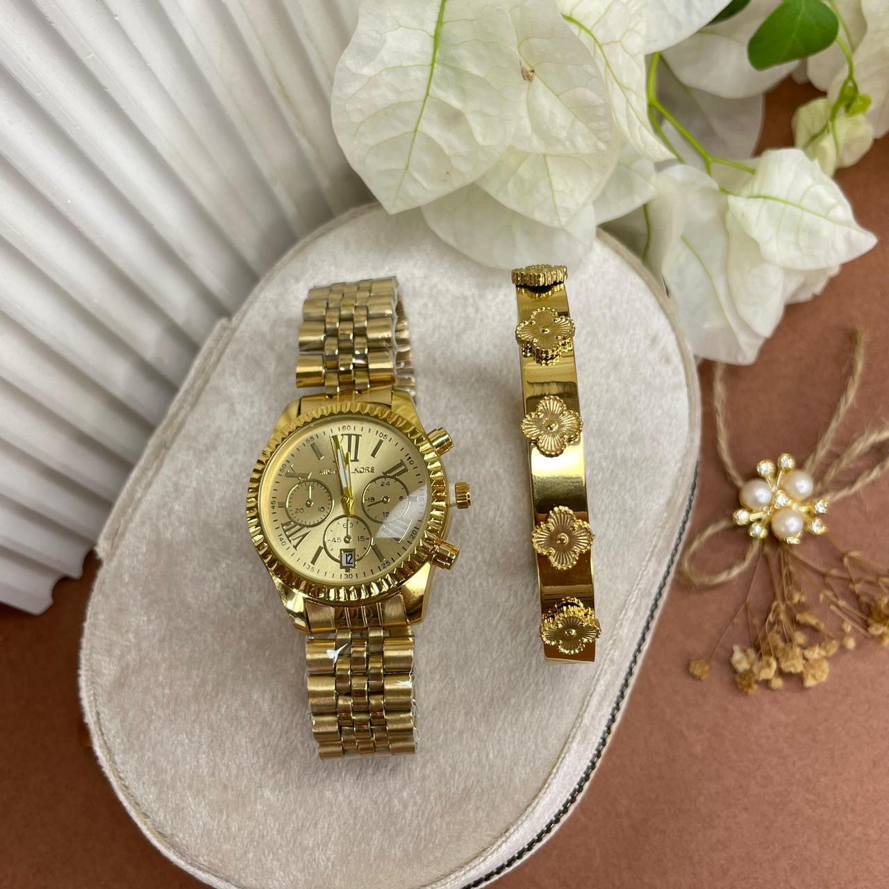 Montre & Bracelet Femme – Collection Élégance Luxe Dorée