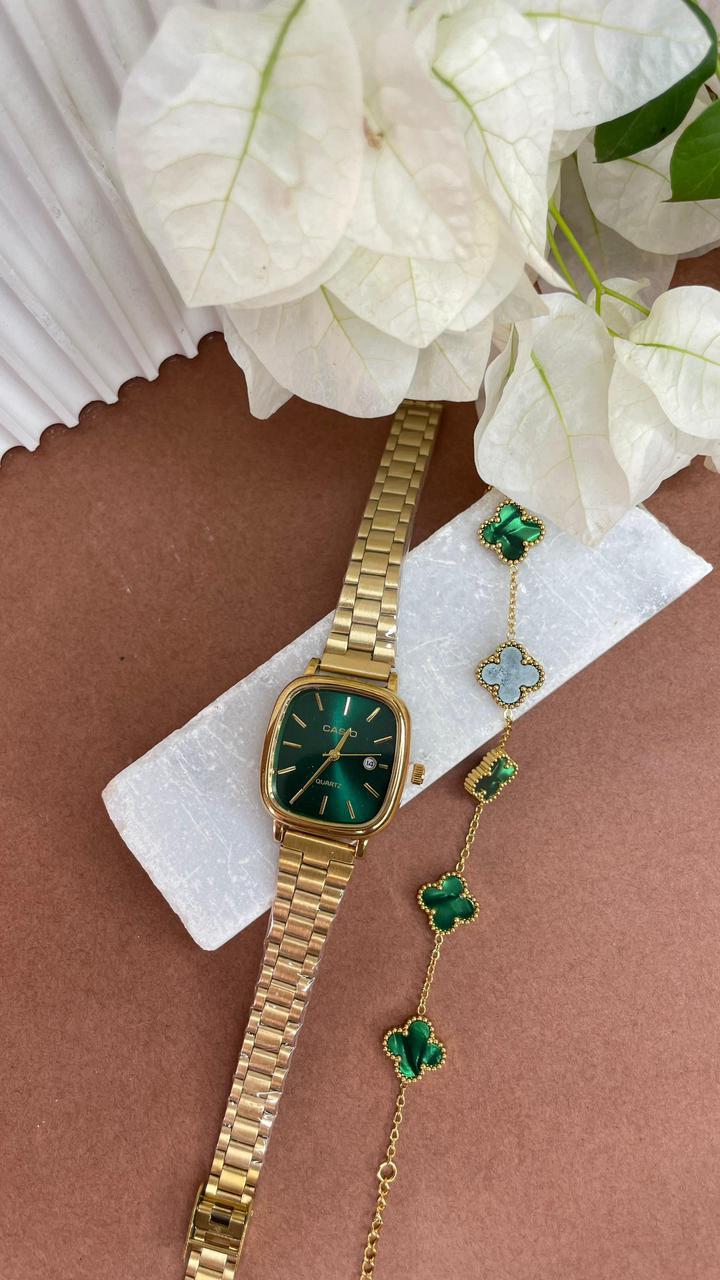 Montre Classique Dorée à Cadran Vert – Élégance intemporelle