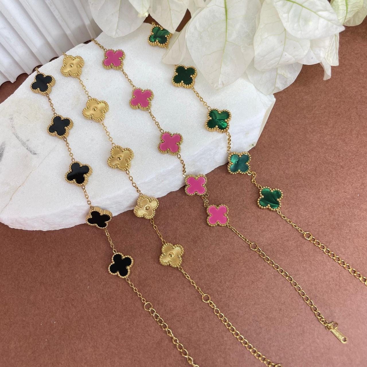 Bracelet trèfle chic – Doré & coloré